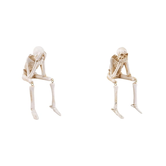 Halloween Skeleton Statues Set of 2, Resin See No Evil Speak No Evil Skull Figurines, Gothic Decor for Home, Shelf Mantel, Tabletop Indoor Halloween Display 1.2x1.4x3.1 Inch