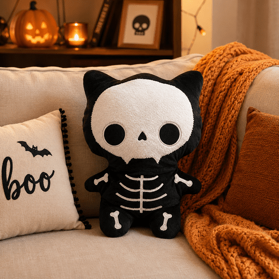 Halloween Skeleton Stuffed Animal, 9.84 in Bat Plush Pillow, Halloween Indoor Decoration for Sofa Table, Trick Or Treat Halloween Party Gift (Purple)