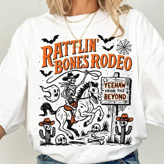 Halloween Skeleton Sweatshirt, Fall Spooky Bones Rodeo Sweatshirt