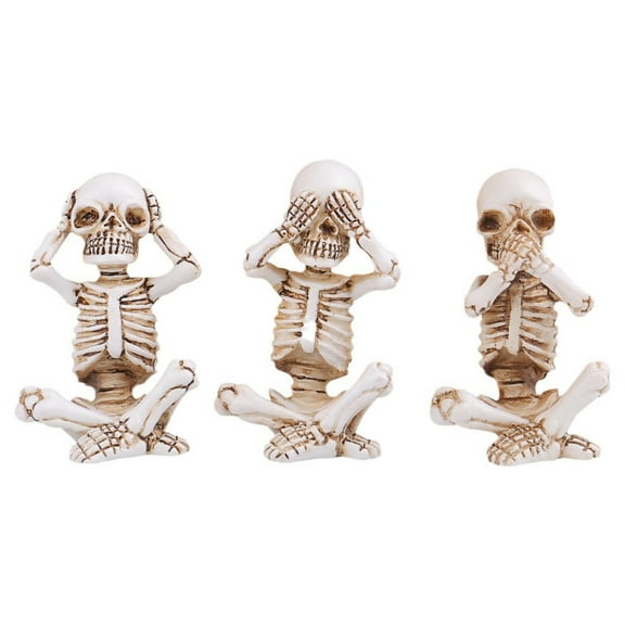 Halloween Skeleton Three Monkeys Resin Statue Set, Spooky Desktop Decor, Festive Home Micro-Landscape, Quirky Gift Set