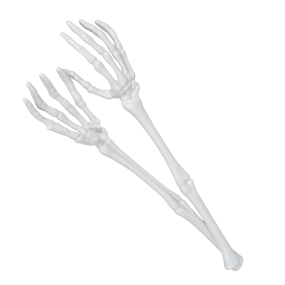 Halloween Skeleton Tongs 12.87 in. Spooky Hand Salad Spoon or Fork, Realistic Scary Decorative Arm Skull for Home Kitchen Table Decor Buffet Party Props & Decorations (White) Set of 2
