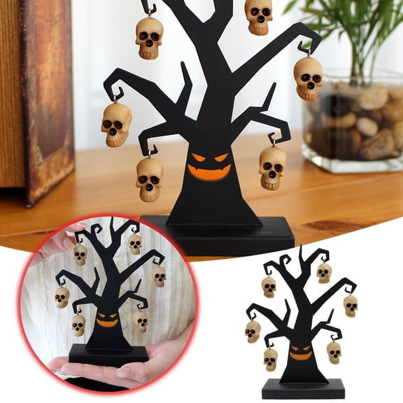 Halloween Skeleton Tree Decoration with Skull Ornaments, Metal Spooky Display Stand for Outdoor Yard Lawn Garden and Indoor Home Tabletop Halloween Decor, Haunted House Party Accessories