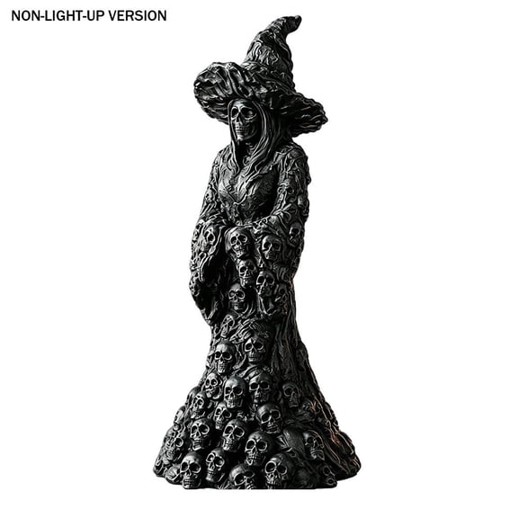 Halloween Skeleton Witch Figurine Resin Statue Spooky Witch Decor with Optional Warm Light Effect for Home Yard Party Decoration