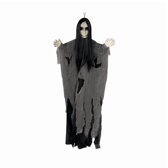 Halloween Skeleton Witch Hanging Ghost with Glowing Red Eyes, Tattered Gauze Scary Ghoul Prop, Spooky Decor for House, Party & Halloween Display