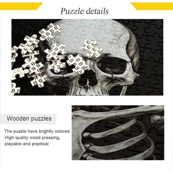 Halloween Skeleton Wooden Jigsaw Puzzles, Intellectual Entertainment Educational Puzzles Fun Family Game Creative Gift for Friends Parents Grandparents, 500 Pieces