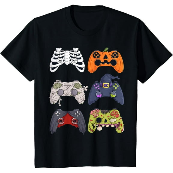 Halloween Skeleton Zombie Gaming Controllers Mummy Boys Kids T-Shirt