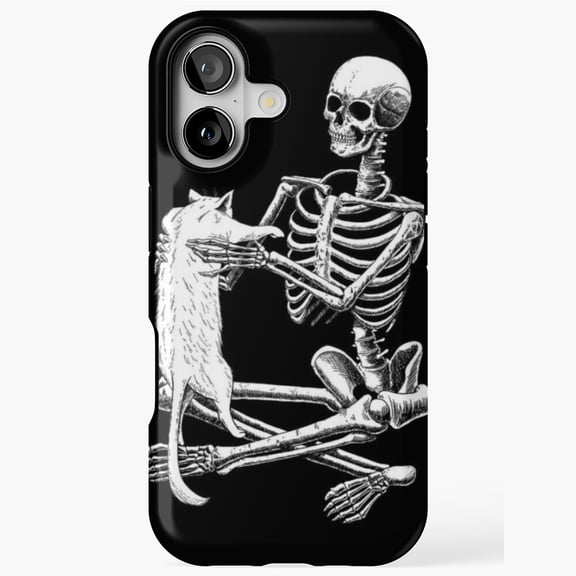 Halloween Skeleton and Cat Friend Compatible Phone Case for iPhone 11–17 Pro Max