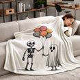 thumbnail image 1 of Halloween Skeleton and Ghost Flannel Throw Blanket, Balloon Print Decorative Cover for Couch, Sofa and Bedroom, 1 of 3