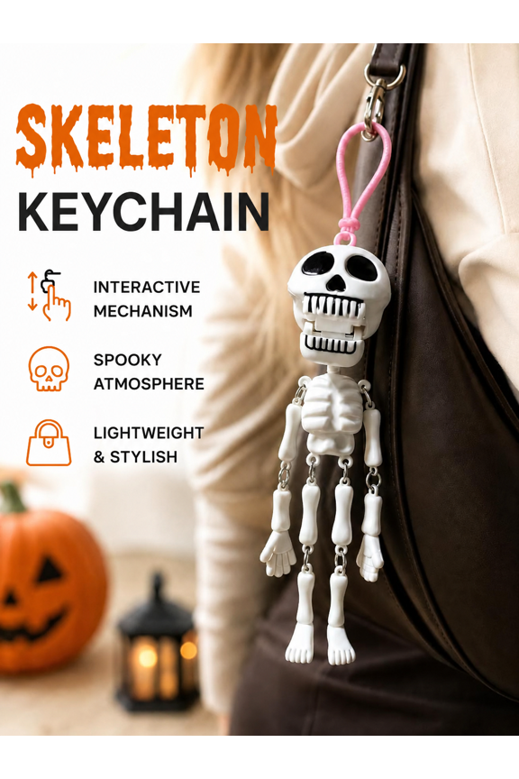 Halloween Skeleton keychains Decoration Pull Rope with Fun Interactive Mechanical Skull Fidget Toy Whimsical Halloween Backpack Pendant for Stress Relief