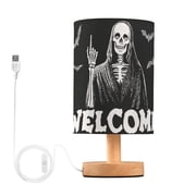 Halloween Skeleton with Robe Bats Greeting Table Lamp with USB Port LED Warm Light Lamp Night Light Home Decor