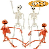 Halloween Skeletons 16" Posable Skeletons for Party Decoration Full Body Skeleton with Movable Joints Realistic Pumpkin Skeletons for Haunted House Graveyard Decor 4-Pack