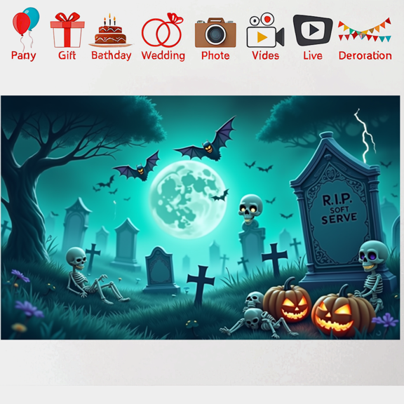 Halloween Skeletons Banner with Full Moon and Bat Decor for Spooky Party Indoor Decoration and Graveyard Scene