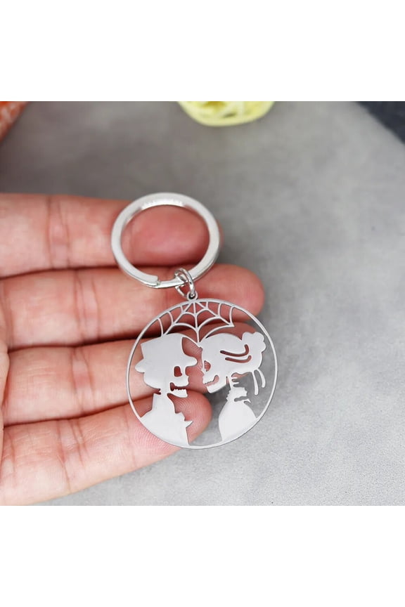 Halloween Skeletons Ghost Keyring Spider Web Key Chain Jewelry DIY Stainless Steel Geometric Pendant Keychain Ornament