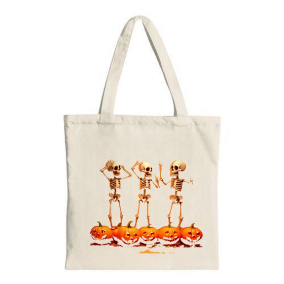 Halloween Skeletons on Pumpkins Canvas Tote Bag - Multifunctional Reusable Shopping Bag for Parties Travel & Shopping