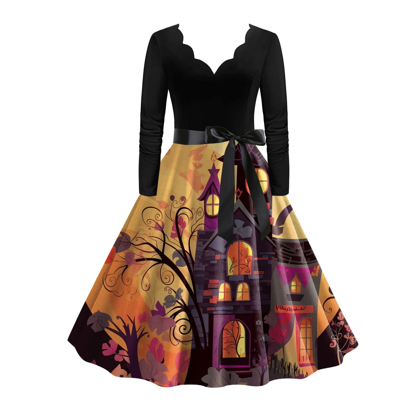 Halloween Skirt Women s Halloween Long Sleeve Lace Dresses Black S XL Walmart