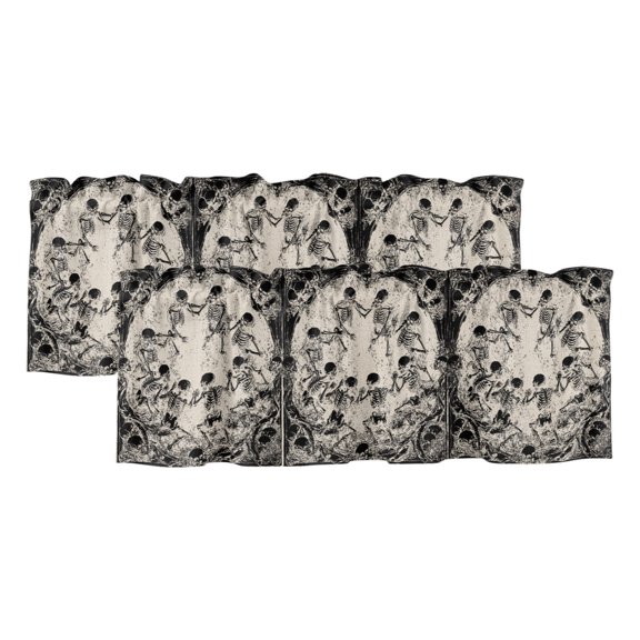 Halloween Skull 2 Panels Kitchen Valance, Horror Black Skeleton Silhouette Curtains Valances for Small Windows Rod Pocket Window Treatments for Living Room Bedroom 42"W x 12"L