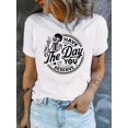 thumbnail image 1 of Halloween Skull And Alphabet Print T-Shirt, Spring/Summer Casual Short-Sleeved Top, Women's Clothing, 1 of 5