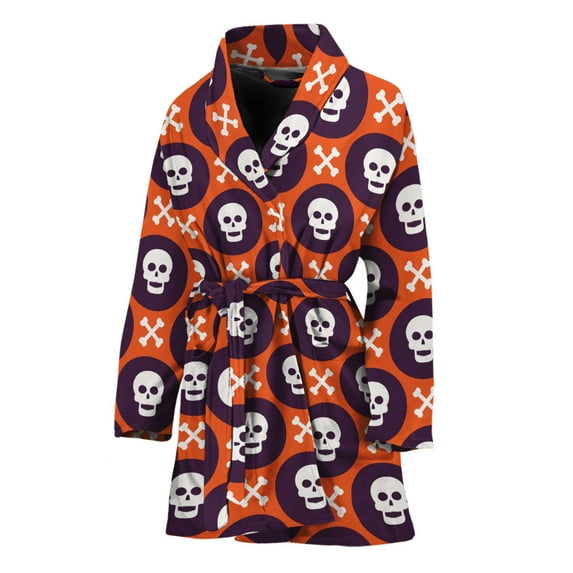 Halloween Skull And Bone Pattern Women Bathrobe One Size Univeral Fits, Skull Lover Gifts Fashion Lightweight Plush Fleece Long Robe For Women