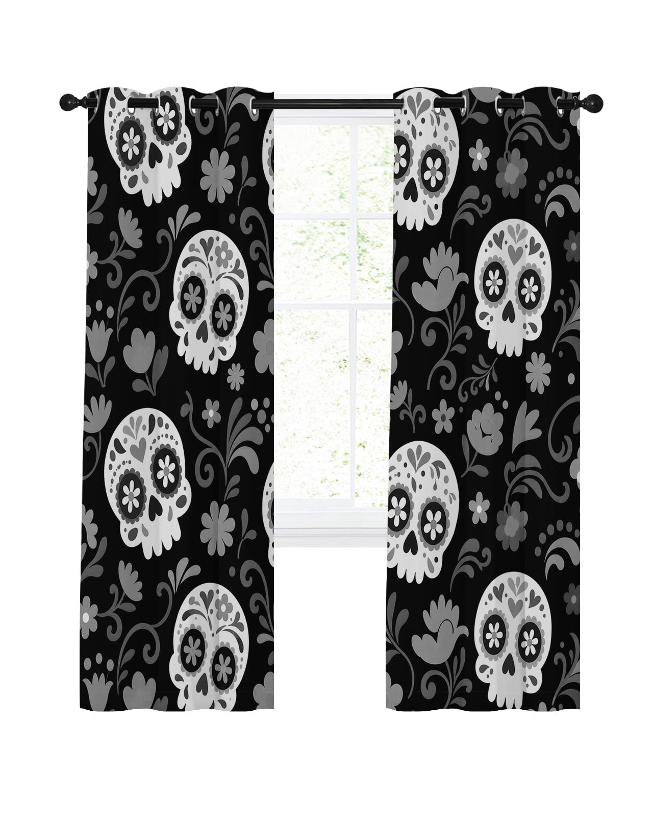 Halloween Skull Blackout Curtains 45 Inches Length, Mexican Style Gray ...