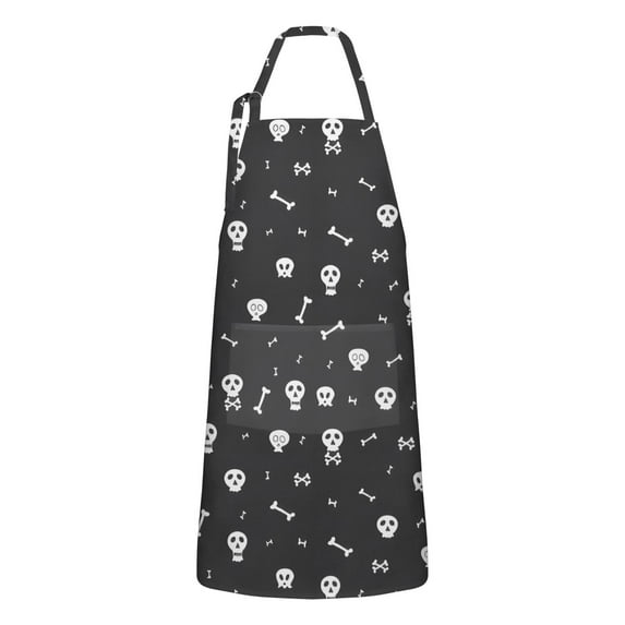 Halloween Skull and Bone Apron-Garden Aprons for Women with Pockets-Cotton Linen Waterproof Kitchen Cooking Gardening Aprons Adjustable for Kitchen,Cooking,BBQ and Salon 32"x27"