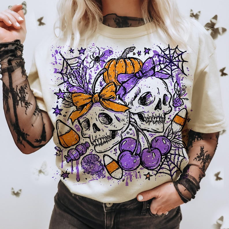 Halloween Hot Drill Skull Bat Long-Sleeved T-Shirt