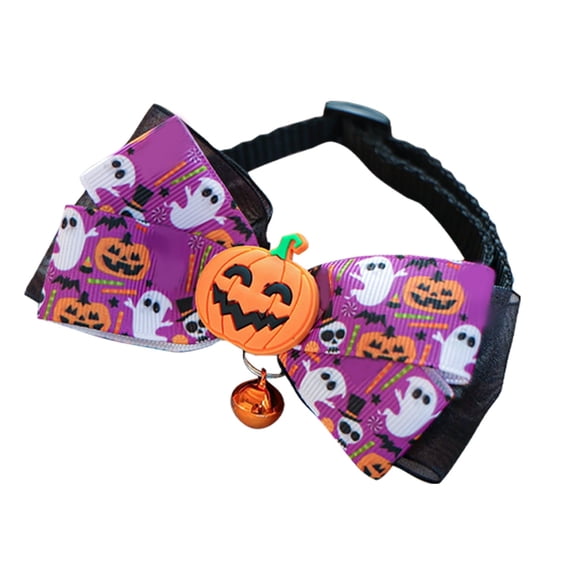 Halloween Skull Bow Tie for Pets, Adjustable Collar Accessory with Festive Pumpkin & Candy Print, Cute Costume for Dogs & Cats, Durable Ribbon with Bell, Easy to Wear for Holiday Parties & Photos