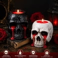 thumbnail image 1 of Halloween Skull Candle Holder, 3.3 Inch Gothic Skull Tealight Holder with Dripping Red Wax Effect, Spooky Decor for Halloween, Gothic Home (Black), 1 of 6