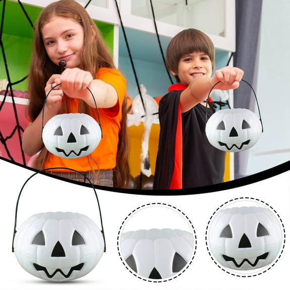 2pcs Halloween Portable Bucket Children Trick Or Candy Pail Holder (White),Halloween Decorations