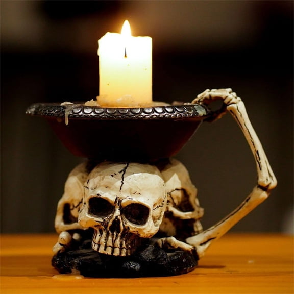 Halloween Skull Candle Holder, Skeleton Creepy Candelabra for Candlesticks Spooky Gothic Candlestick Holders Single Wick Candle Pedestal Retro Human Skull Head Tea YANTON Holders Skull Votive Holder