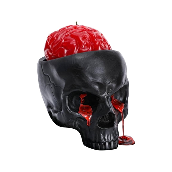Halloween Skull Candle with Melting Brain Design, Spooky Decor for Parties, Unique Gift Idea for Horror Enthusiasts