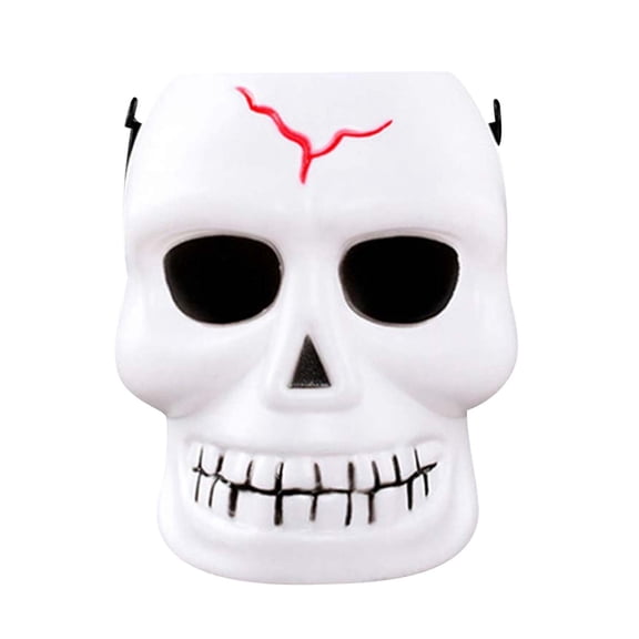 Halloween Skull Candy Bucket with Handle Trick or Treat Holder, Spooky Skeleton Luminescence Snack Bucket, Decorative Gift Basket for Halloween Party Supplies Home Decor 5.7x6.7 Inch