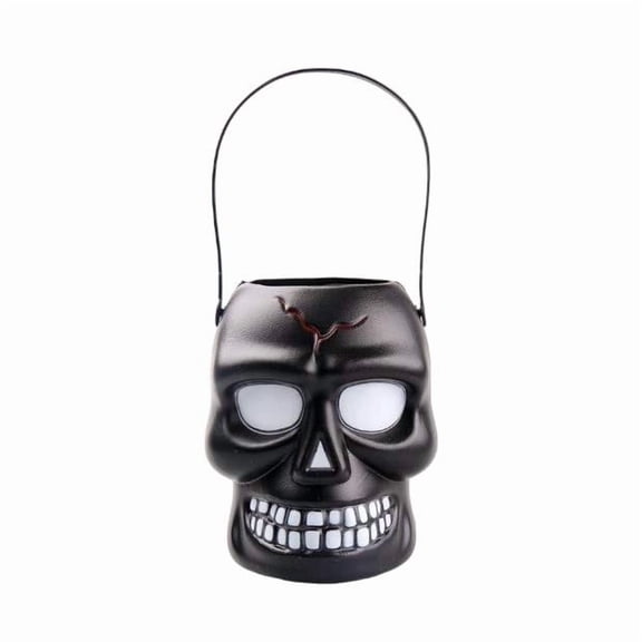 Halloween Skull Candy Bucket - Plastic Handheld Pail for , Sturdy Spooky Skull Design, Perfect for Trick or Treating, Party Favors, Decorations, and Photo Props Black