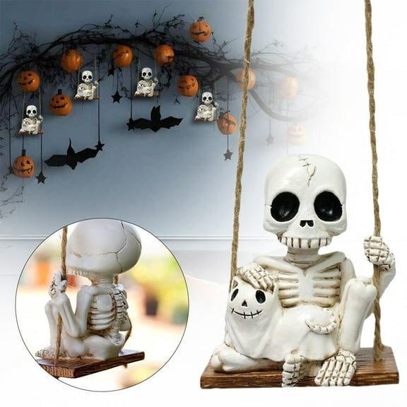 Halloween Skull Car Mirror Hanging Ornament, Goth Auto Accessories for Men Women Swinging Skeleton Pendants, Things Spooky Charms Decor, Halloween Tree Decorations Gifts, 2.67x1.77x3.14"