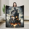 thumbnail image 1 of Halloween Skull Castle Pattern Blanket - Soft Warm Cozy Skin-friendly Machine Washable Blanket for Sofa Bed Car Camping Office Home Decor, Multipurpose Gift Blanket for All Seasons, 1 of 7