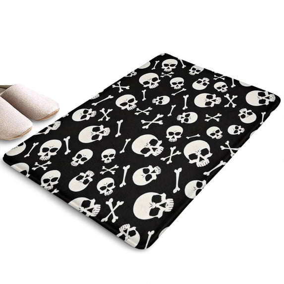 Halloween Skull Crossbones Flannel Non Slip Door Rugs,Washable Door Mats Indoor,Decorative Door Mats,Dirt-Resistant and Absorbent Doormat for Entrance,Bedroom,Kitchen,Bathroom,31.5"x17"