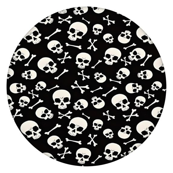 Halloween Skull Crossbones Pattern Round Fitted Tablecloth with Elastic Edge,Dining Table Cover Waterproof,Outdoor Round Tablecloth for Camping,Dining,Indoor and Outdoor