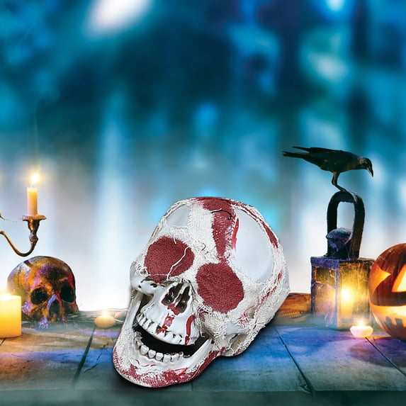 Halloween Skull Decor, Realistic Simulation Human Skull Head Bone Halloween Prop, Spooky Skeleton Ornament for Halloween Party Bar Yard Indoor Outdoor Home Decor