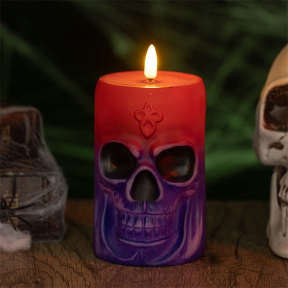 Halloween Skull Night Light – Vinyl Material, Battery Operated Decorative Lamp for Indoor Home Party, Haunted House & Outdoor Halloween Decorations