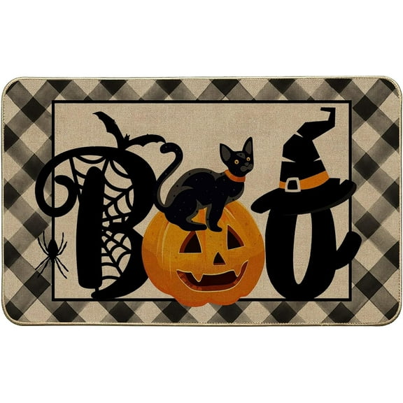 Halloween Skull Doormat Rug Indoor Outdoor,Skeleton Spider Web Trick or Treat Black Doormat Fall Door Mat Welcome Anti-Slip Front Entrance Holiday Seasonal Decoration 17 x 29 Inch