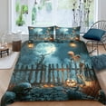thumbnail image 1 of Halloween Skull Duvet Cover Moon Bedding Set 3D Printed Skeleton Duvet Cover Set Kids Boys Bats Pumpkin Lantern Comforter Cover with Corner Ties and 2 Pillowcases, 1 of 4