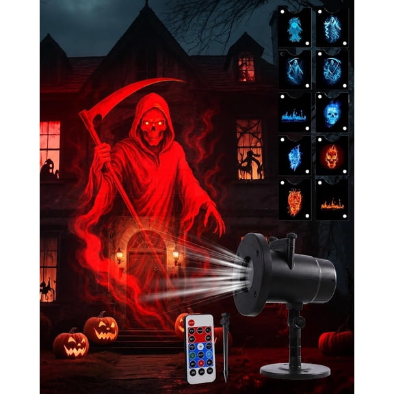 Halloween Skull Dynamic Light 10 Unique HD Projection Patterns, 2027 New Halloween Projector, 32ft Ultra-Large Display, Spooky Wonderland with Moving Pictures