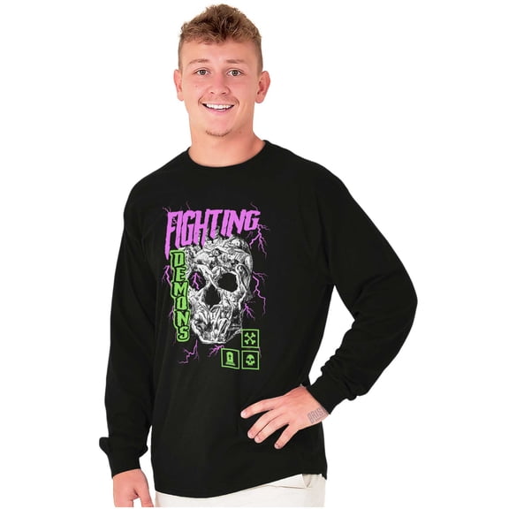 Halloween Skull Fighting Demons Long Sleeve TShirt Men Women Brisco Brands M