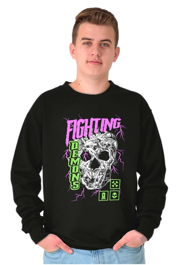Halloween Skull Fighting Demons Unisex Plus Fleece Graphic Sweatshirt Brisco Brands 2X