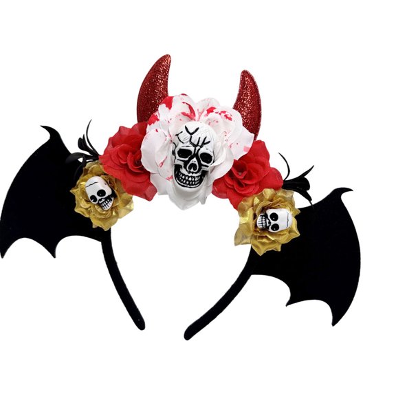 Halloween Skull Flower Hairband with Adjustable Elastic for Adults Kids Accessories