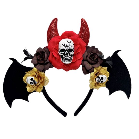 Halloween Skull Flower Hairband with Adjustable Elastic for Adults Kids Accessories
