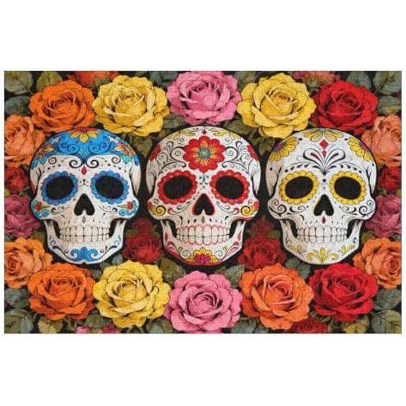Halloween Skull and Flower Puzzle for Adults 500 Pieces, Hard Challenge Artwork, Family Game Night, DIY Home Decoration, Holiday or Birthday Gift, Dust-Free Pieces, Finished Size 20.5x15 in