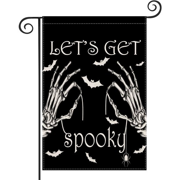 Halloween Skull Garden Flags for Outside Decoration Vintage Skeleton Hand Let‘s Get Spooky Bat Small Yard Flag Wicked Scary October 31 Halloween Farmhouse 12.5x18 Vertical Double Sided