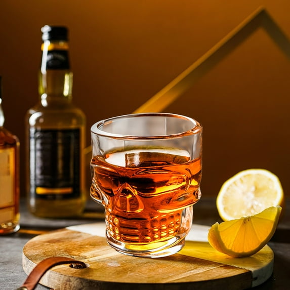 Halloween Skull Glass Cup Whiskey Shot Glass Party Drinkware Beverage Gift Set - Themed Decor for Home Bar Horror Party Supplies(C-150ml)
