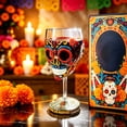 thumbnail image 1 of Halloween Skull Goblet Wine Glass, Artistic Gothic Floral Patterned Glassware, Home Bar Decor Spooky Holiday Gift, 1 of 6
