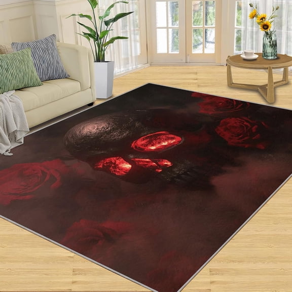 Halloween Skull Gothic Area Rugs, Black Horror Carpet, Washable Non Slip Low Pile Soft Rug for Living Room Bedroom Dining Room Home Office Decor Mat 2x3ft